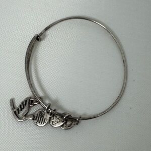 Alex and Ani Silver Charm Bangle Bracelet with Flag and Dove Charms